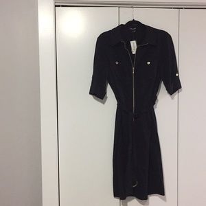 NWT Midi black flattering zip up collar dress